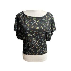 Klaxons Open Back Tie Crop Blouse Black Floral Festival L